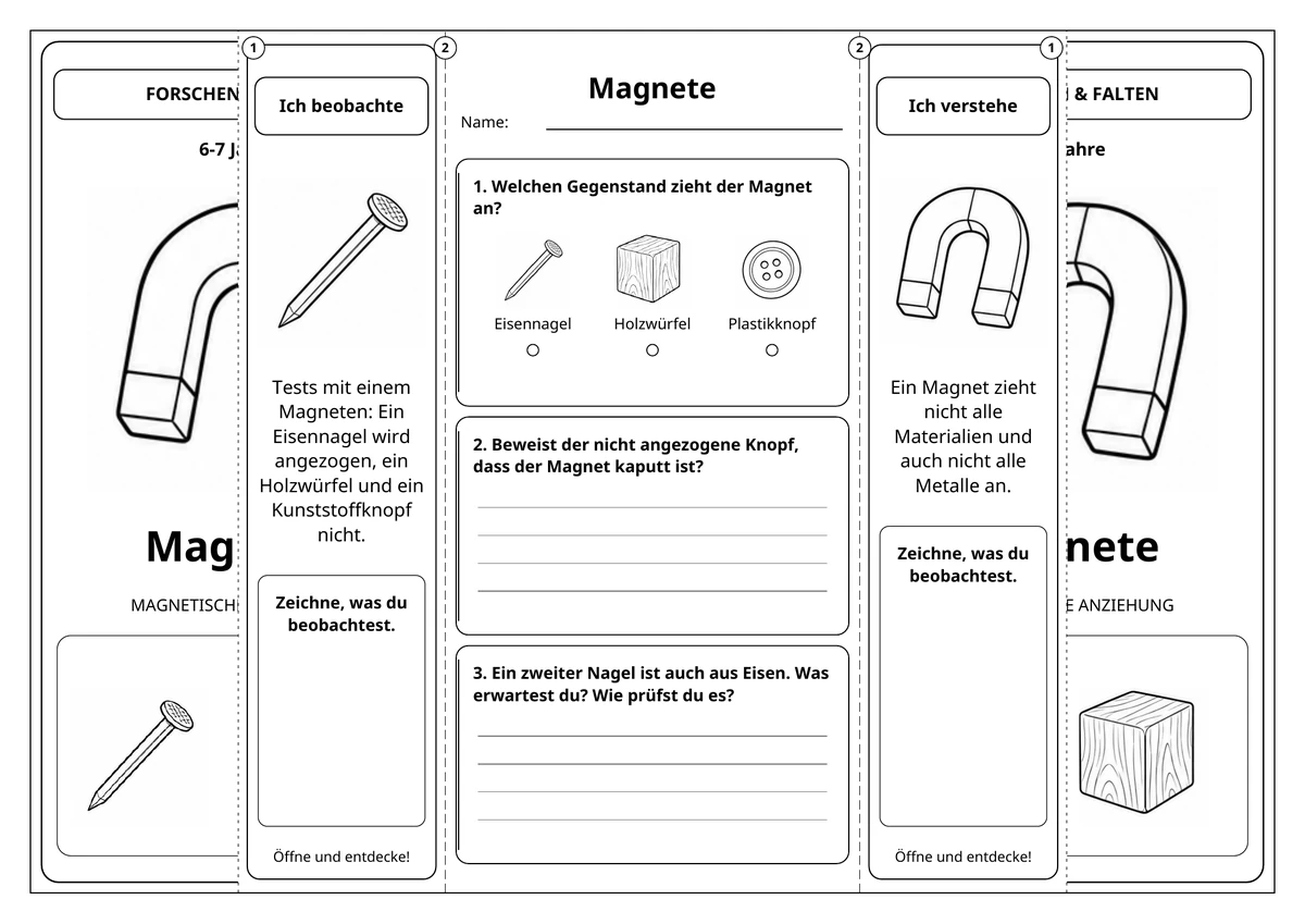 Magnete: aufgeklappt in Schwarz-Weiß.