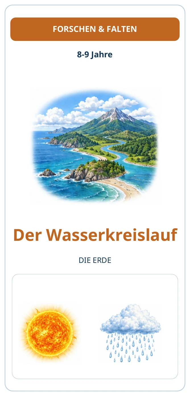 Der Wasserkreislauf: zusammengefaltet in Farbe.